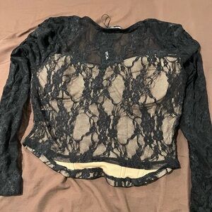 Black Lace Long Sleeve Top